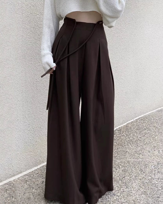 ハイウエスト ワイドパンツ レディース タック入り きれいめ シンプル 美脚 スラックス ゆったり 体型カバー 通勤 コーデ ID2195