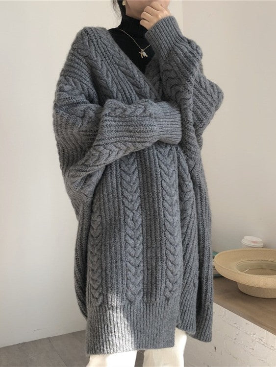 ロング カーディガン レディース ケーブル編み ニット ゆったり シルエット 暖かい おしゃれ 体型カバー 大人カジュアル 秋冬 新作 ID2139