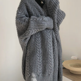 ロング カーディガン レディース ケーブル編み ニット ゆったり シルエット 暖かい おしゃれ 体型カバー 大人カジュアル 秋冬 新作 ID2139