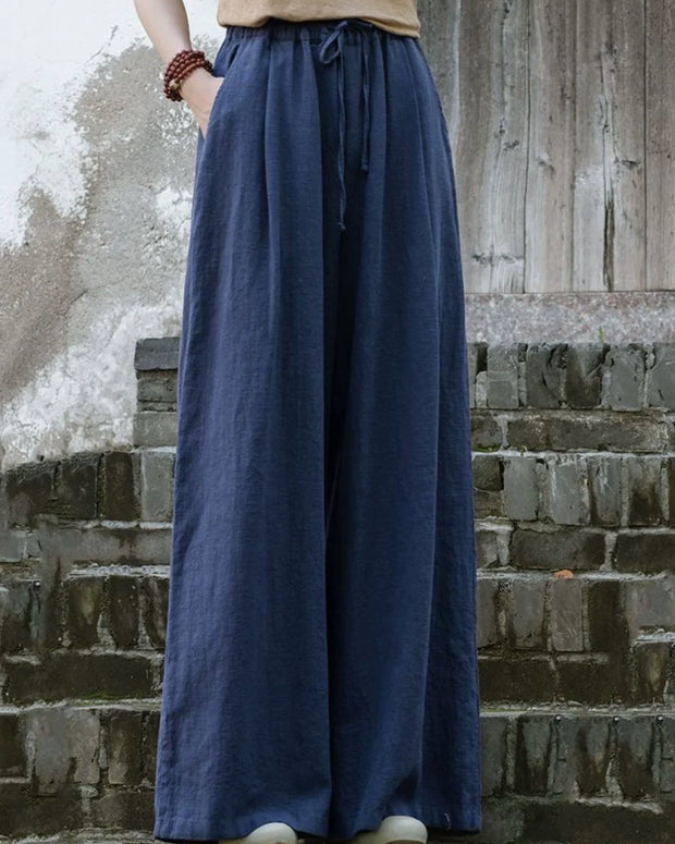 綿麻 ワイドパンツ レディース ゆったり ストレートパンツ 涼しい ウエストゴム 体型カバー カジュアル 春夏秋 通勤ナチュラルパンツ ID1038