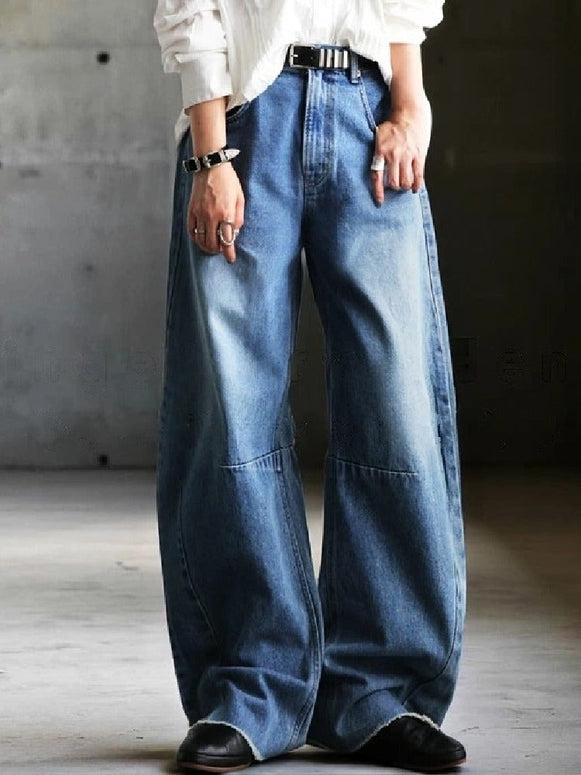 ワイドデニムパンツ レディース ハイウエスト ロング丈 ジーンズ 体型カバー 脚長効果 ヴィンテージ風 ゆったり 大人カジュアル 春夏秋冬 定番ボトムス ID1203