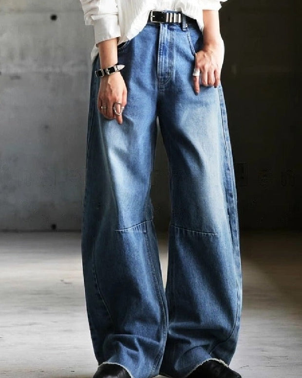 ワイドデニムパンツ レディース ハイウエスト ロング丈 ジーンズ 体型カバー 脚長効果 ヴィンテージ風 ゆったり 大人カジュアル 春夏秋冬 定番ボトムス ID1203