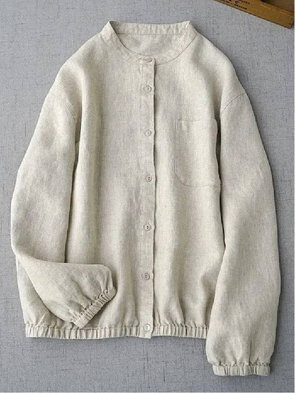 綿麻 シャツ レディース 長袖 ブラウス シンプル 無地 羽織り トップス カーディガン風 ゆったり 体型カバー ナチュラル きれいめ カジュアル 大人女子 ベーシック 春秋 人気 上着 ID1408