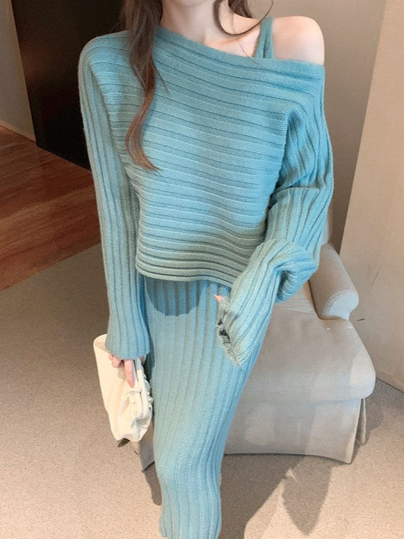 6色展開 2点セット ニット キャミワンピース + プルオーバー セーター レディース 上下セット 長袖 Vネック 体型カバー おしゃれ フェミニン カジュアル 秋冬 韓国風 人気 ID1761