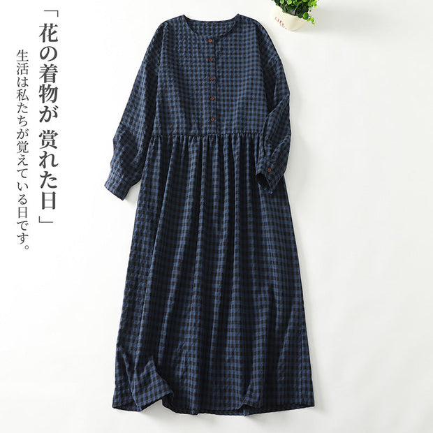 チェック柄 ワンピース レディース 長袖 ロング丈 ゆったり シンプル ナチュラル 体型カバー カジュアル 秋 ワンピ ロングワンピース 大人可愛い 日常着 ID1813