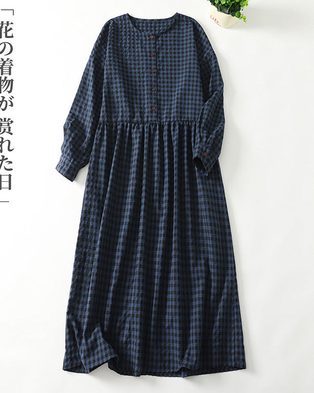 チェック柄 ワンピース レディース 長袖 ロング丈 ゆったり シンプル ナチュラル 体型カバー カジュアル 秋 ワンピ ロングワンピース 大人可愛い 日常着 ID1813