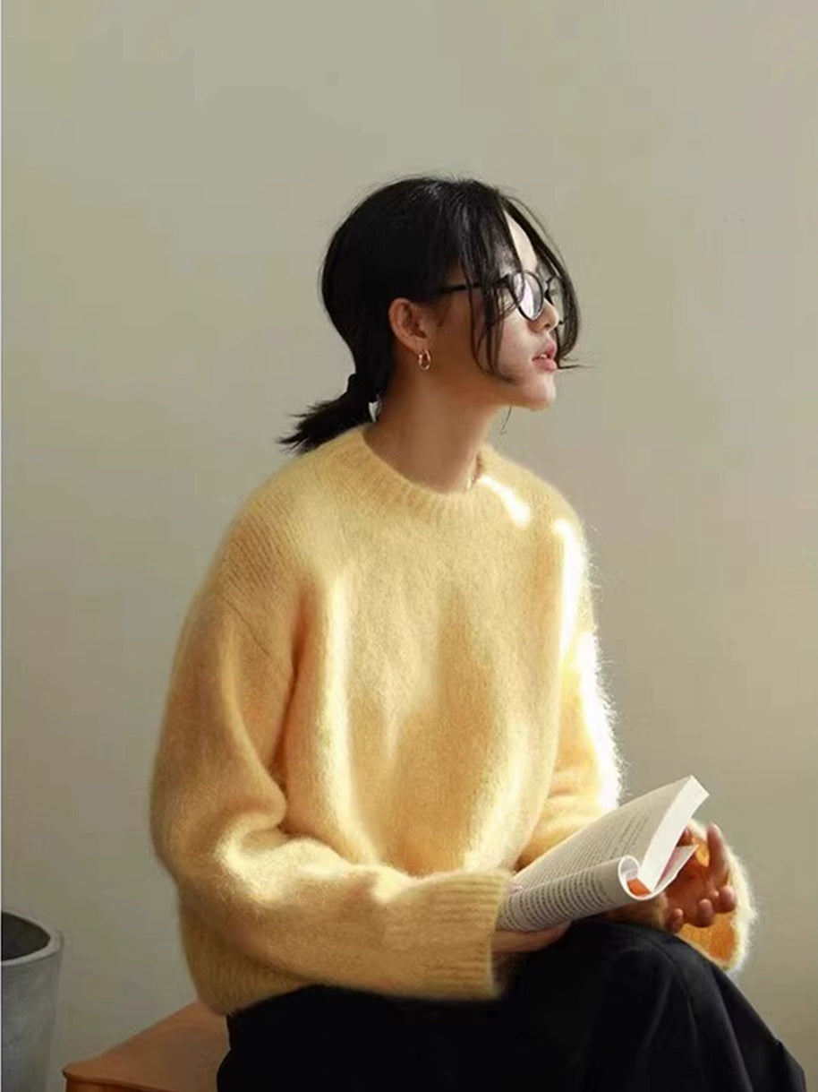 ふわふわ ニット レディース クルーネック 長袖 ゆったり 柔らかい 暖かい シンプル カジュアル 大人可愛い 秋冬 新作 ID2108