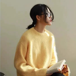 ふわふわ ニット レディース クルーネック 長袖 ゆったり 柔らかい 暖かい シンプル カジュアル 大人可愛い 秋冬 新作 ID2108