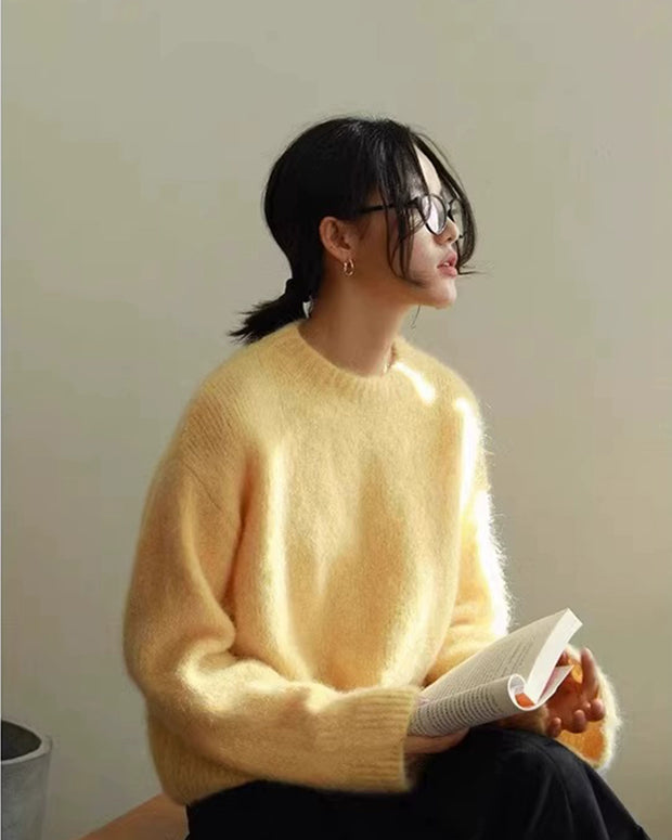 ふわふわ ニット レディース クルーネック 長袖 ゆったり 柔らかい 暖かい シンプル カジュアル 大人可愛い 秋冬 新作 ID2108