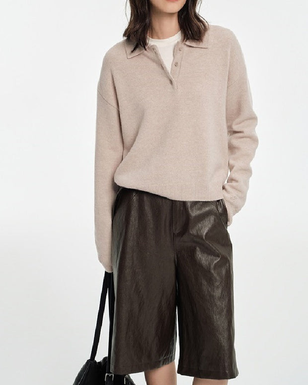 ポロ襟 ニット セーター レディース 長袖 シンプル 上品 カジュアル きれいめ ゆったり トップス 通勤 秋冬 新作 ID2083