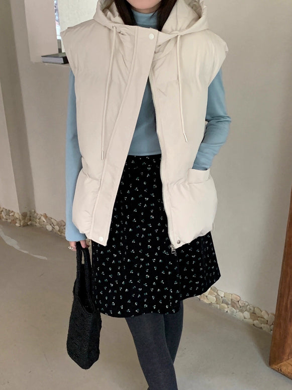 「タイムセール中！」中綿 ベスト レディース フード付き ジップアップ 体型カバー カジュアル 重ね着 秋冬 アウター ID2182