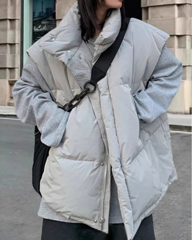 「今買わなきゃ損！」中綿 ベスト レディース 立ち襟 ジャケット ゆったり シンプル 体型カバー カジュアル ストリート おしゃれ 暖かい 秋冬 新作 ID2145