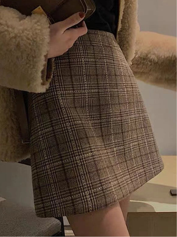 チェック柄 タイトスカート レディース ミニスカート ハイウエスト 秋冬 毛呢 スカート 体型カバー 大人可愛い 通勤 オフィス カジュアル おしゃれ 定番 ID1706