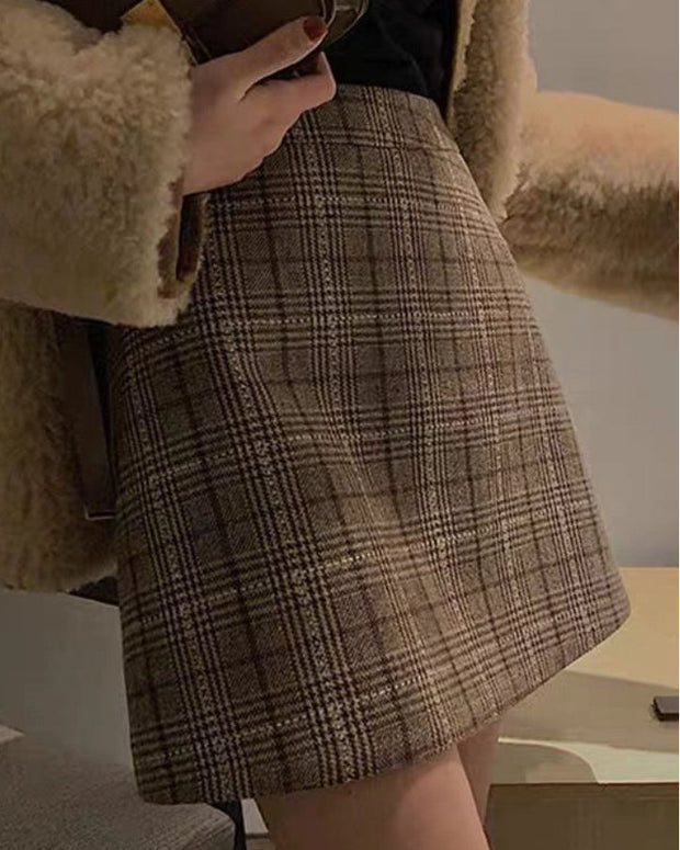 チェック柄 タイトスカート レディース ミニスカート ハイウエスト 秋冬 毛呢 スカート 体型カバー 大人可愛い 通勤 オフィス カジュアル おしゃれ 定番 ID1706