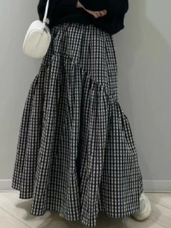 5色展開 ロングスカート レディース ハイウエスト 無地 チェック柄 フレアスカート ゆったり シンプル 体型カバー おしゃれ 大人女子 きれいめ カジュアル 通勤 オフィス 人気 着回し抜群 春秋 新作 ボトムス ID1365