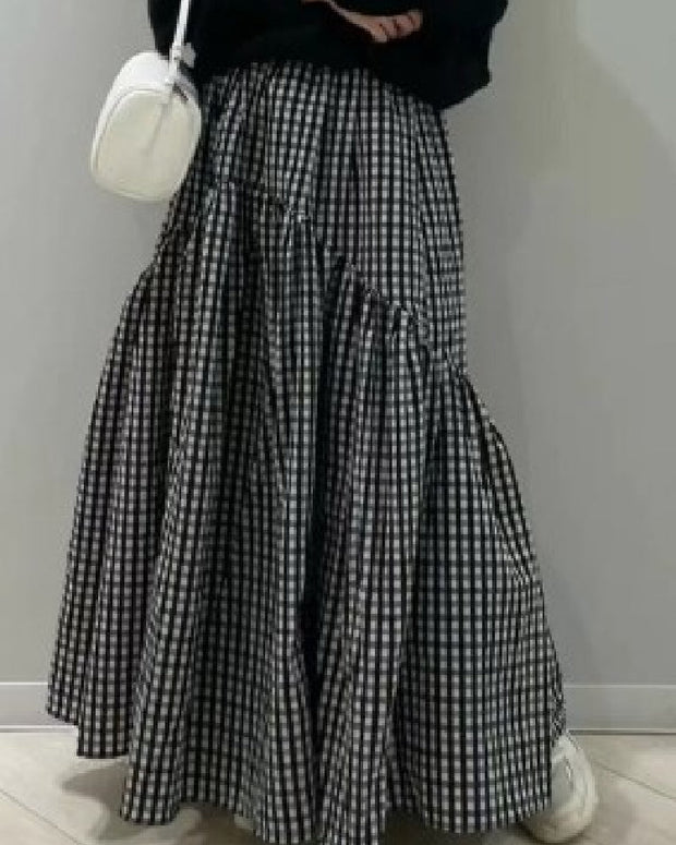 5色展開 ロングスカート レディース ハイウエスト 無地 チェック柄 フレアスカート ゆったり シンプル 体型カバー おしゃれ 大人女子 きれいめ カジュアル 通勤 オフィス 人気 着回し抜群 春秋 新作 ボトムス ID1365