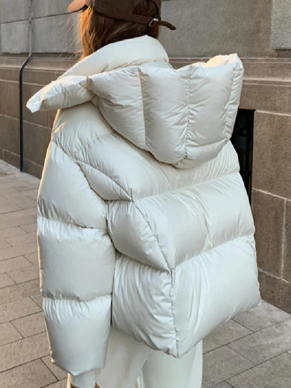 ショートダウンジャケット レディース 暖かい 中綿 アウター 防寒 ゆったり カジュアル 冬コーデ フード付き ID2285