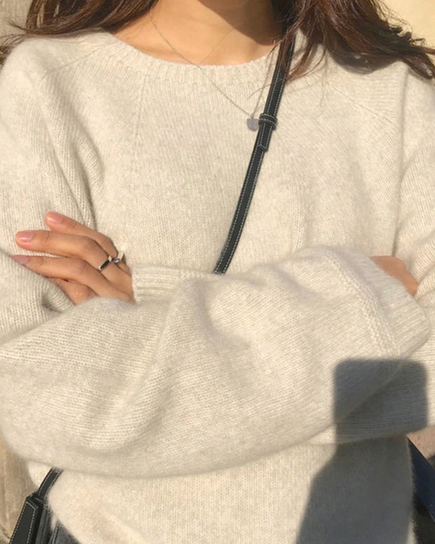 ニット セーター レディース クルーネック 長袖 ふんわり 柔らかい 洗練 シンプル きれいめ 大人カジュアル 秋冬 通勤 通学 デイリーコーデ 防寒 ゆったり トップス ID2228