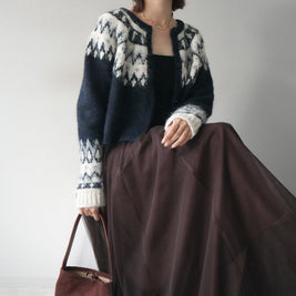 「今だけこの価格」2点セット フェアアイル柄 ニットカーディ チュールロングスカート レディース ふわっと上品 シンプル 大人可愛い 体型カバー 着回し 秋冬新作 ID2246