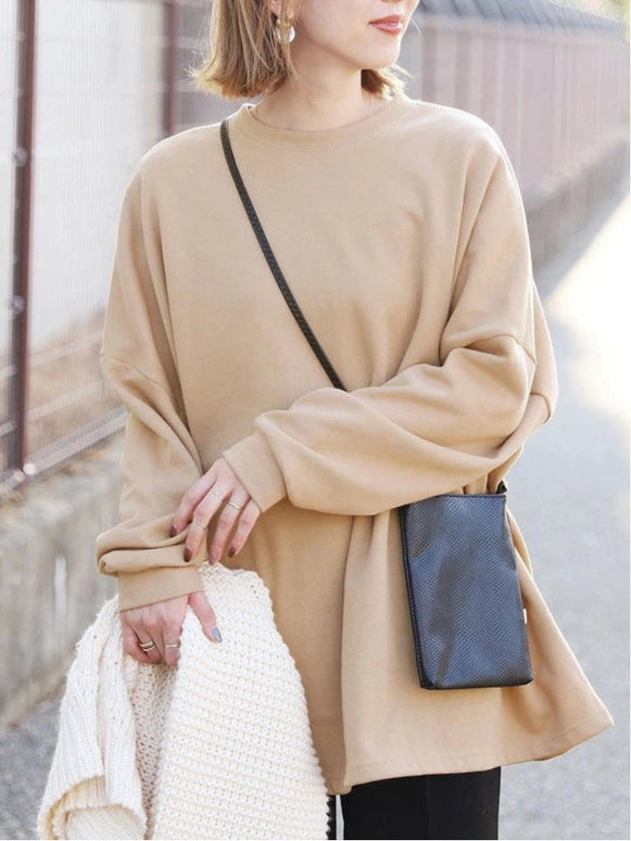 6色展開 裏起毛 スウェット レディース 長袖 トレーナー オーバーサイズ ゆったり 体型カバー 中長丈 トップス カジュアル パーカー風 シンプル 秋冬 防寒 通勤 通学 デイリー おしゃれ 人気 ID1731