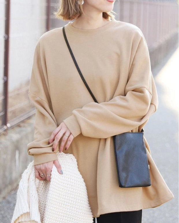 6色展開 裏起毛 スウェット レディース 長袖 トレーナー オーバーサイズ ゆったり 体型カバー 中長丈 トップス カジュアル パーカー風 シンプル 秋冬 防寒 通勤 通学 デイリー おしゃれ 人気 ID1731