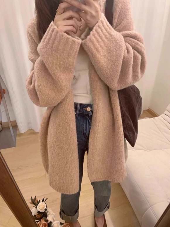 ふんわり ゆったり ニットカーディガン レディース 秋冬 羽織り シンプル 大人可愛い カジュアル 暖かい トップス ID2273