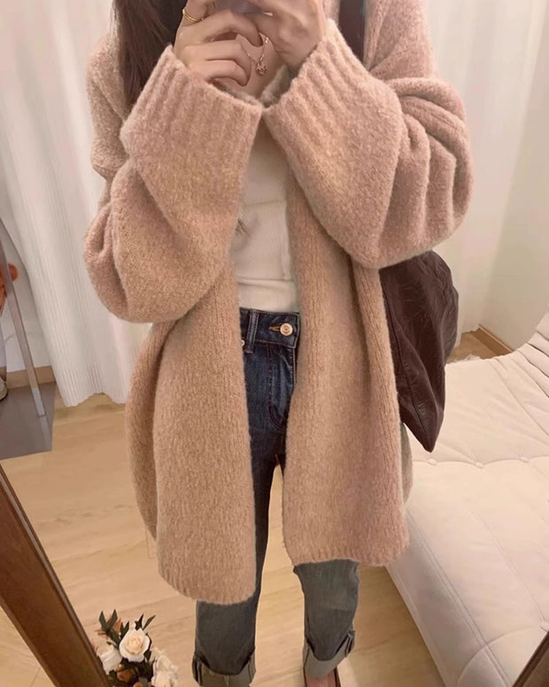 ふんわり ゆったり ニットカーディガン レディース 秋冬 羽織り シンプル 大人可愛い カジュアル 暖かい トップス ID2273