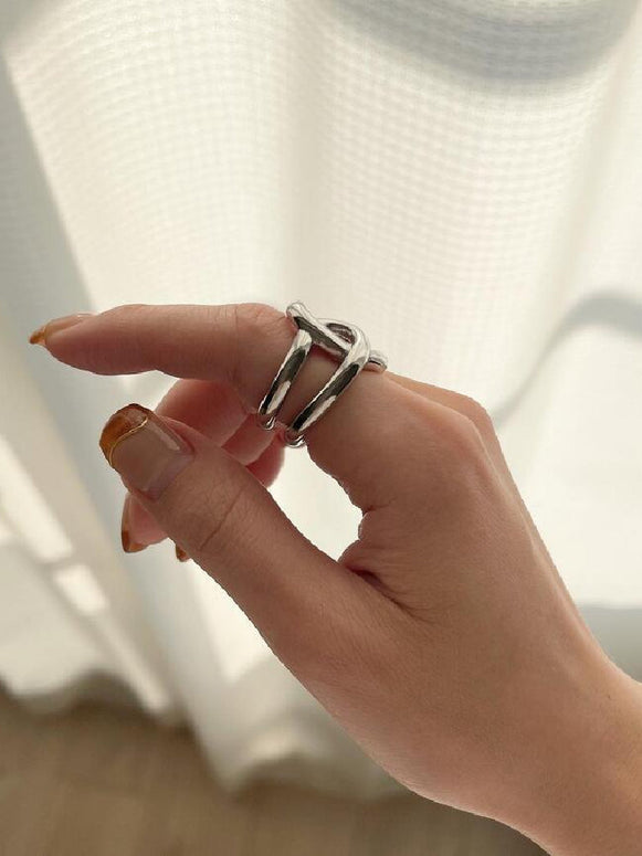 シルバーリング レディース 開口 指輪 おしゃれ 太め ビッグリング 韓国風 シンプル 大人可愛い カジュアル ファッション アクセサリー デート 通勤 通学 プレゼント ID1489