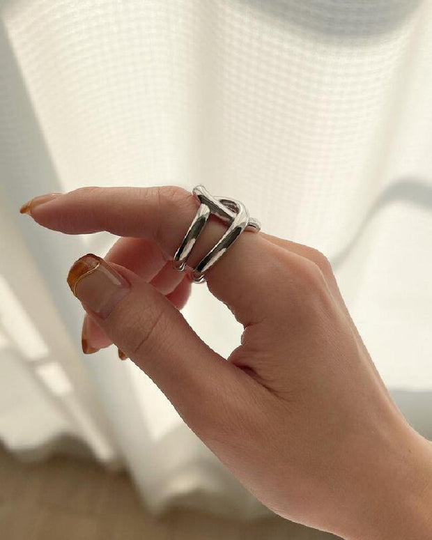 シルバーリング レディース 開口 指輪 おしゃれ 太め ビッグリング 韓国風 シンプル 大人可愛い カジュアル ファッション アクセサリー デート 通勤 通学 プレゼント ID1489