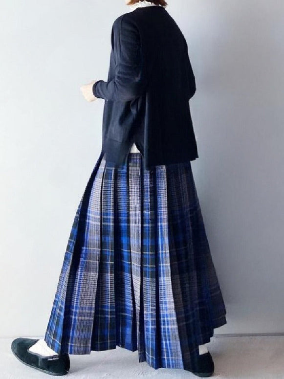 【2点セット】ラウンドネック 長袖 ネイビー 無地 ニット+ チェック柄 プリーツ スカート セットアップ fashion ootd 秋コーデ カジュアルコーデ ファッション 秋服 大人コーデ コーディネート 今日のコーデ  トレンドコーデ シンプルコーデ 着回しコーデ 大人カジュアルコーデ 大人可愛い 大人ファッション きれいめカジュアル ID1548