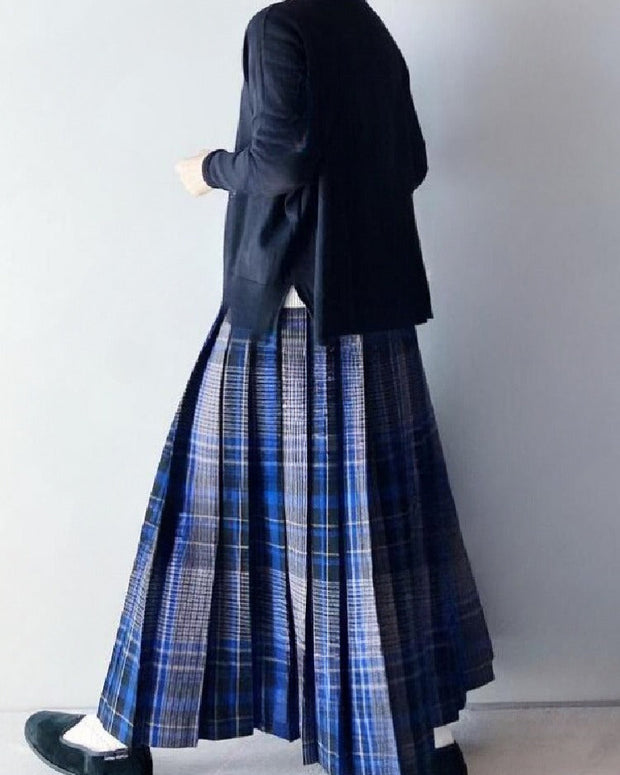 【2点セット】ラウンドネック 長袖 ネイビー 無地 ニット+ チェック柄 プリーツ スカート セットアップ fashion ootd 秋コーデ カジュアルコーデ ファッション 秋服 大人コーデ コーディネート 今日のコーデ  トレンドコーデ シンプルコーデ 着回しコーデ 大人カジュアルコーデ 大人可愛い 大人ファッション きれいめカジュアル ID1548