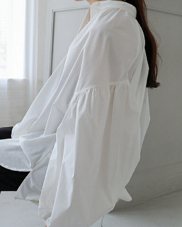 4色展開 スタンドカラー シャツ レディース 長袖 ブラウス ボリューム袖 シャツブラウス ゆったり 体型カバー カジュアル フェミニン 通勤 オフィス おしゃれ 韓国風 デートコーデ 学生 春秋 トップス シンプル 上品 きれいめ ID1674