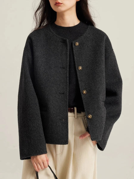 「即完売注意！」ノーカラー ウールコート レディース ショート丈 アウター ジャケット きれいめ 上品 通勤 カジュアル 秋冬 新作 ID2084