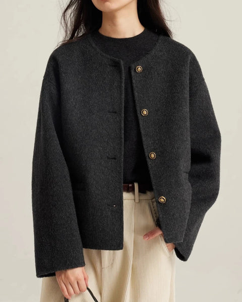 「即完売注意！」ノーカラー ウールコート レディース ショート丈 アウター ジャケット きれいめ 上品 通勤 カジュアル 秋冬 新作 ID2084