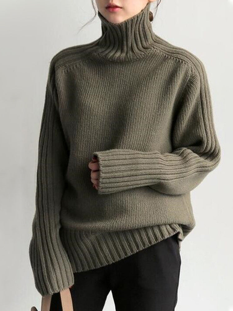 洗える ハイネック ニットセーター ニット レディース セーター ゆったり 長袖 シンプル 無地 体型カバー 大人カジュアル 通勤 通学 秋冬新作 暖かい トップス ID1824