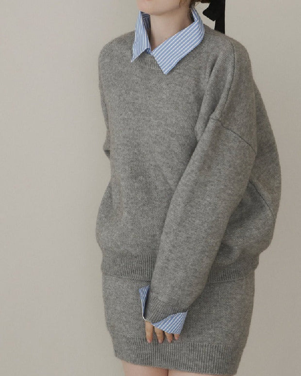 レディース ストライプ 拼接 厚手 ニット トップス ショート スカート 2点セット セットアップ おしゃれ 秋冬 快適 トレンド カジュアル デイリー 上品 大人 女性 コーディネート 機能性  ID2004