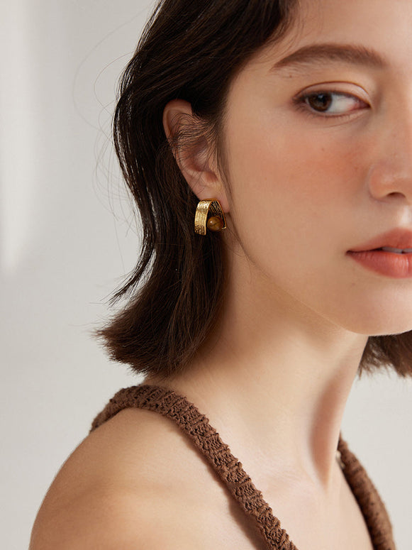 弧形 ピアス レディース 高級感 虎目石 おしゃれ 耳飾り アクセサリー 金属アレルギー対応 デイリー パーティー フォーマル ギフト ID1307