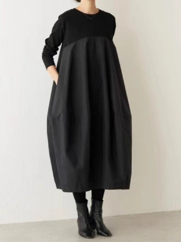 切り替え ワンピース レディース 長袖 ゆったり ロング丈 体型カバー シンプル ナチュラル 無地 カジュアル 大人可愛い きれいめ 秋冬 新作 通勤 通学 ママコーデ おしゃれ 人気 ID1956