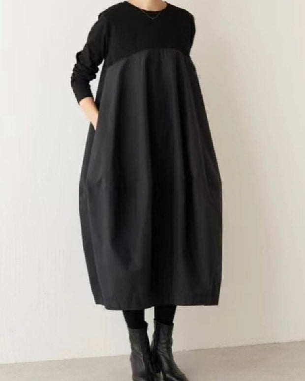 切り替え ワンピース レディース 長袖 ゆったり ロング丈 体型カバー シンプル ナチュラル 無地 カジュアル 大人可愛い きれいめ 秋冬 新作 通勤 通学 ママコーデ おしゃれ 人気 ID1956