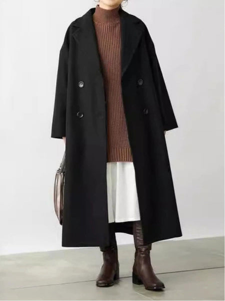 ロング チェスターコート レディース ウール風 オーバーサイズ ダブルボタン シンプル きれいめ 通勤 カジュアル 大人女子 秋冬 新作 ID2022