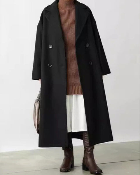 ロング チェスターコート レディース ウール風 オーバーサイズ ダブルボタン シンプル きれいめ 通勤 カジュアル 大人女子 秋冬 新作 ID2022