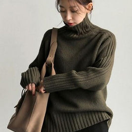 洗える ハイネック ニットセーター ニット レディース セーター ゆったり 長袖 シンプル 無地 体型カバー 大人カジュアル 通勤 通学 秋冬新作 暖かい トップス ID1824