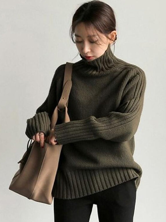 洗える ハイネック ニットセーター ニット レディース セーター ゆったり 長袖 シンプル 無地 体型カバー 大人カジュアル 通勤 通学 秋冬新作 暖かい トップス ID1824