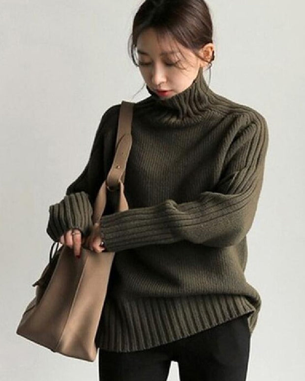 洗える ハイネック ニットセーター ニット レディース セーター ゆったり 長袖 シンプル 無地 体型カバー 大人カジュアル 通勤 通学 秋冬新作 暖かい トップス ID1824