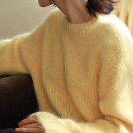 ふわふわ ニット レディース クルーネック 長袖 ゆったり 柔らかい 暖かい シンプル カジュアル 大人可愛い 秋冬 新作 ID2108