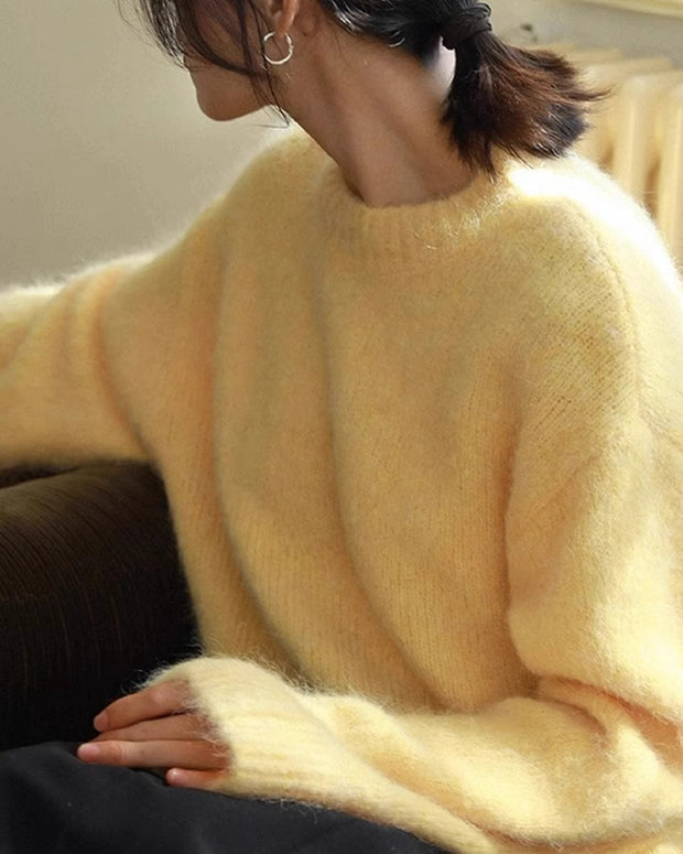 ふわふわ ニット レディース クルーネック 長袖 ゆったり 柔らかい 暖かい シンプル カジュアル 大人可愛い 秋冬 新作 ID2108