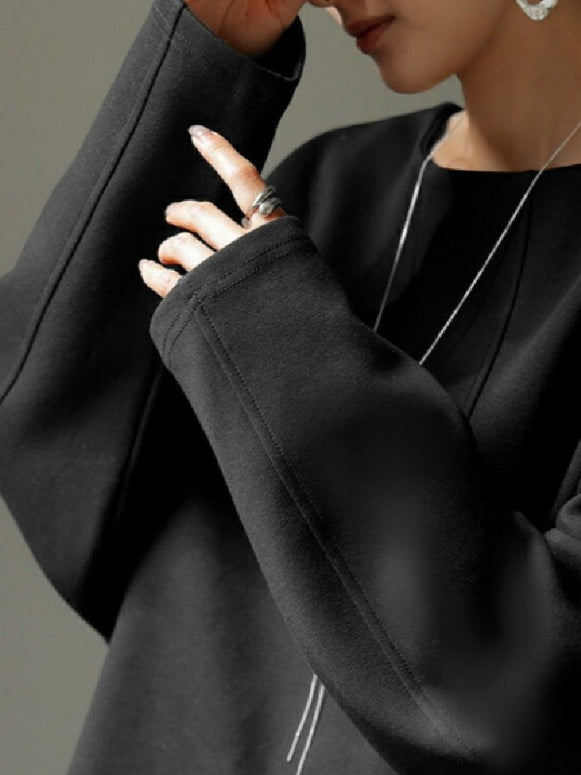 2色展開 ダンボール スウェット レディース トップス ゆったり シンプル 無地 ラウンドネック 体型カバー カジュアル 通勤 通学 秋冬コーデ 定番 人気 ID1845