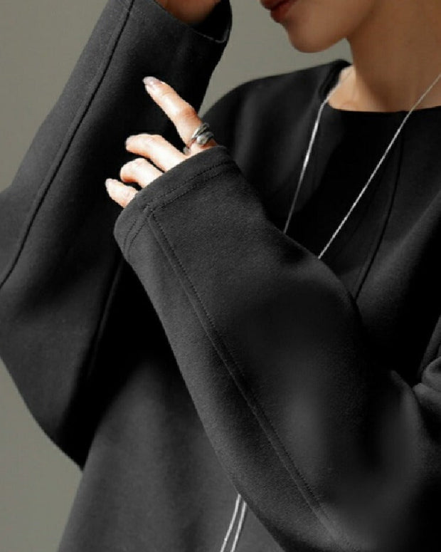 2色展開 ダンボール スウェット レディース トップス ゆったり シンプル 無地 ラウンドネック 体型カバー カジュアル 通勤 通学 秋冬コーデ 定番 人気 ID1845