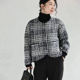 「限定価格は今だけ！」チェック柄 ジャケット レディース きれいめ 大人カジュアル ゆったり おしゃれ 上品 アウター 通勤 防寒 秋冬 ID2238
