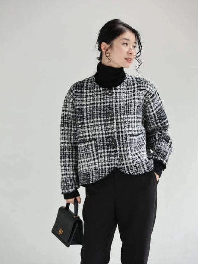 「限定価格は今だけ！」チェック柄 ジャケット レディース きれいめ 大人カジュアル ゆったり おしゃれ 上品 アウター 通勤 防寒 秋冬 ID2238